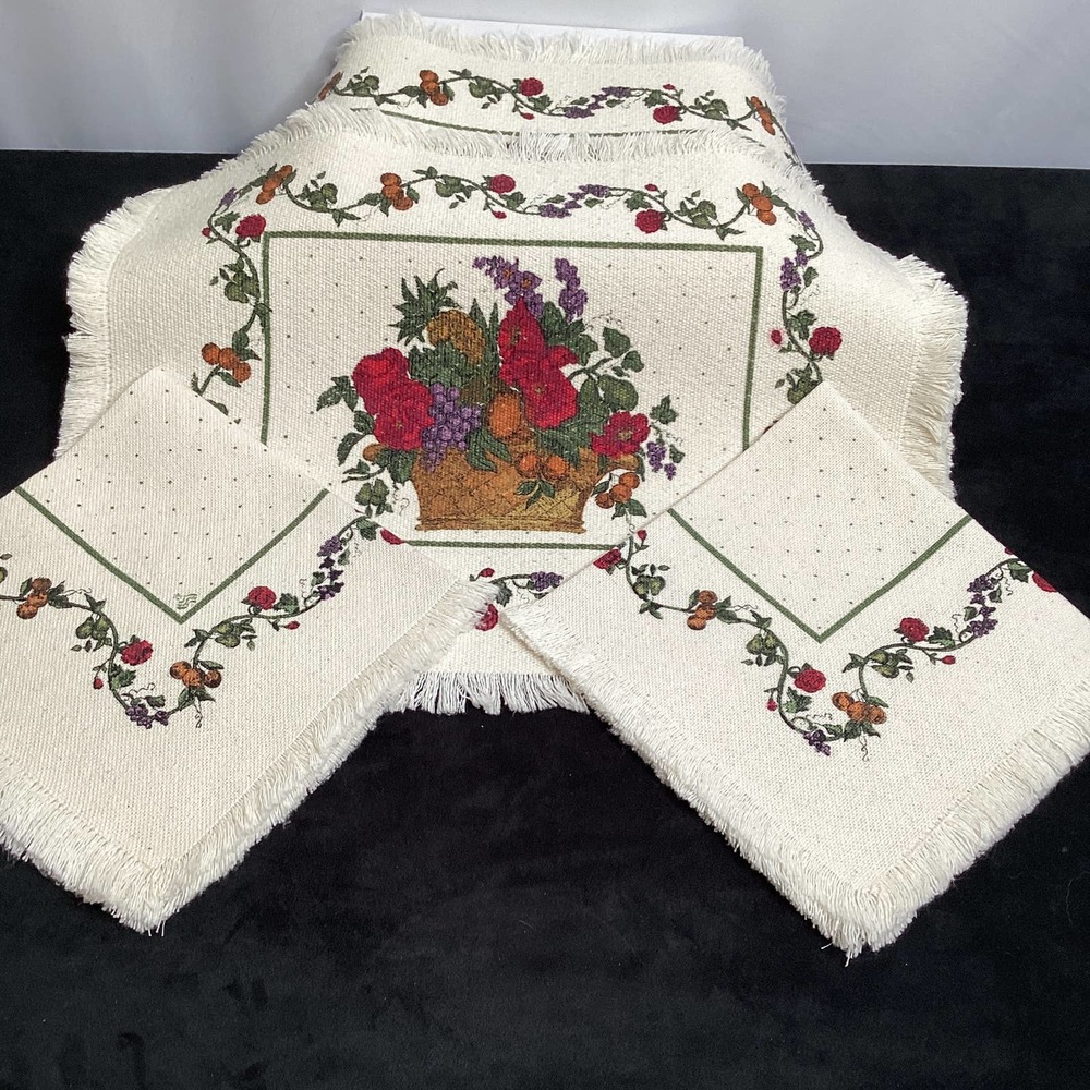 Set of Two Fruit and flowers Placemats and two napkins